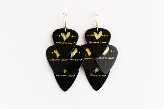 Groupie Love Black Gold Minor Guitar Pick Earrings