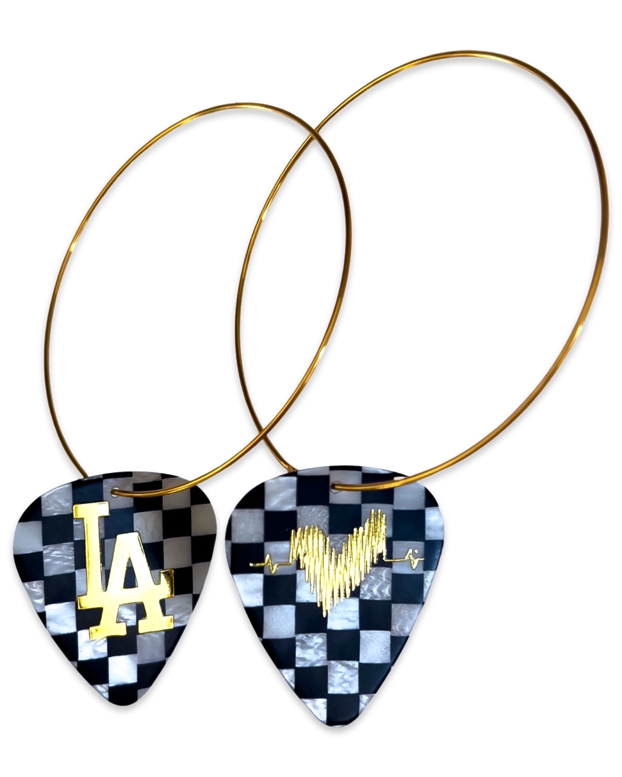 LA Checkerboard Single Guitar Pick Earrings