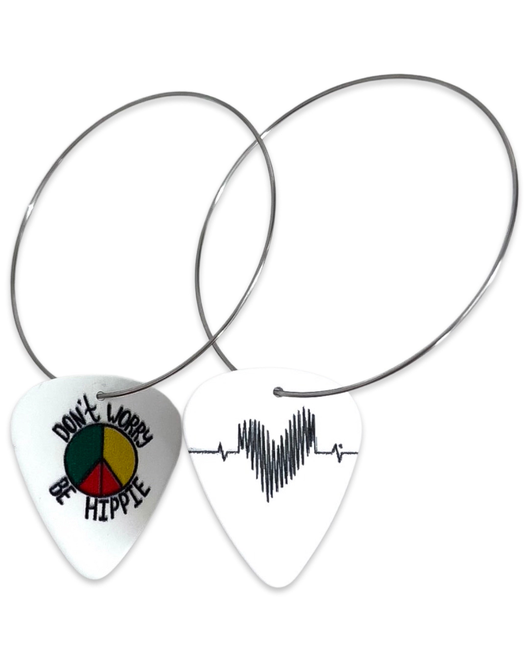 Don't Worry Be Hippie Reversible Single Guitar Pick Earrings