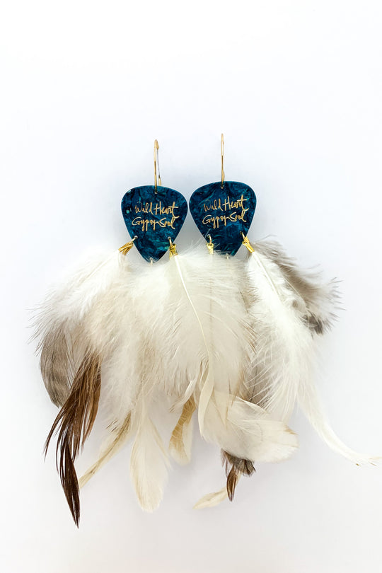 Wild Heart Gypsy Soul Turquoise Feather Guitar Pick Earrings