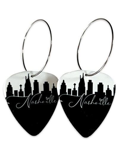 Nashville Skyline Black/White Single Guitar Pick Earrings