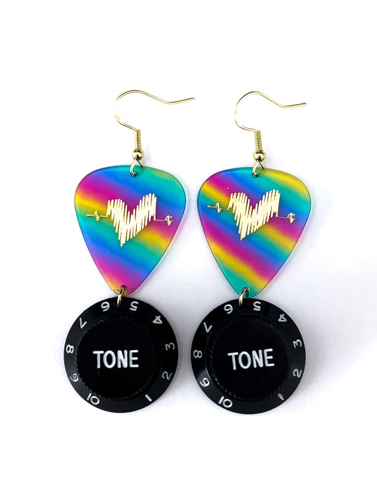 Rainbow Tone Knob Guitar Pick Earrings
