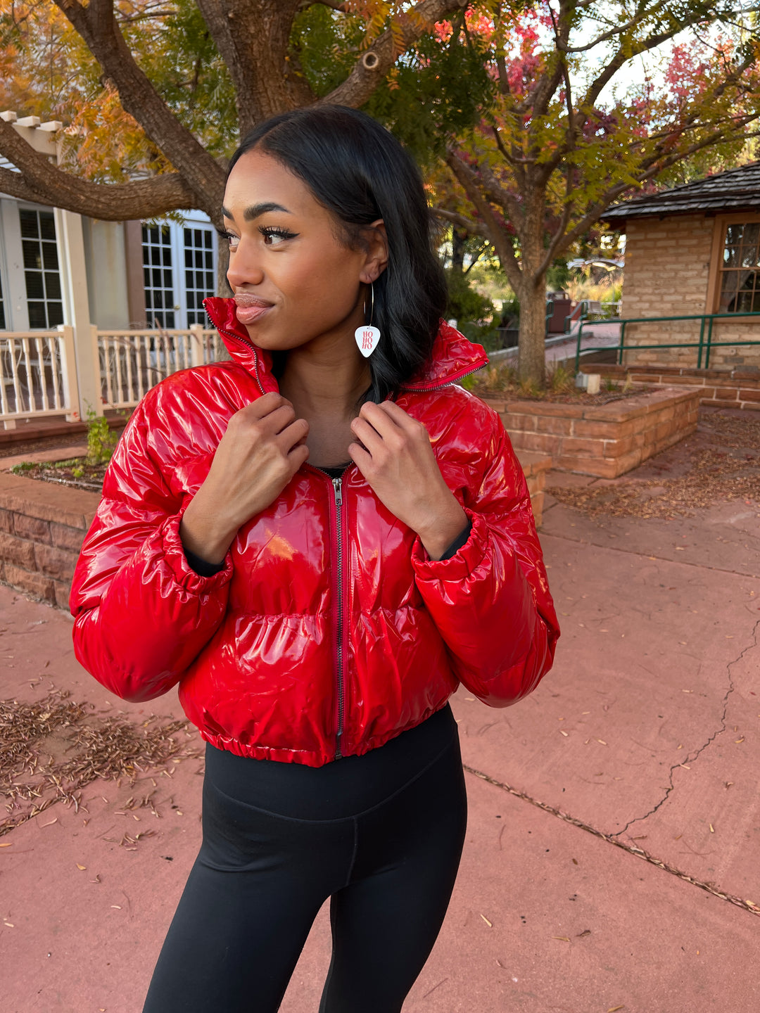 Groupie Love Women's Red Crop Puffer Jacket