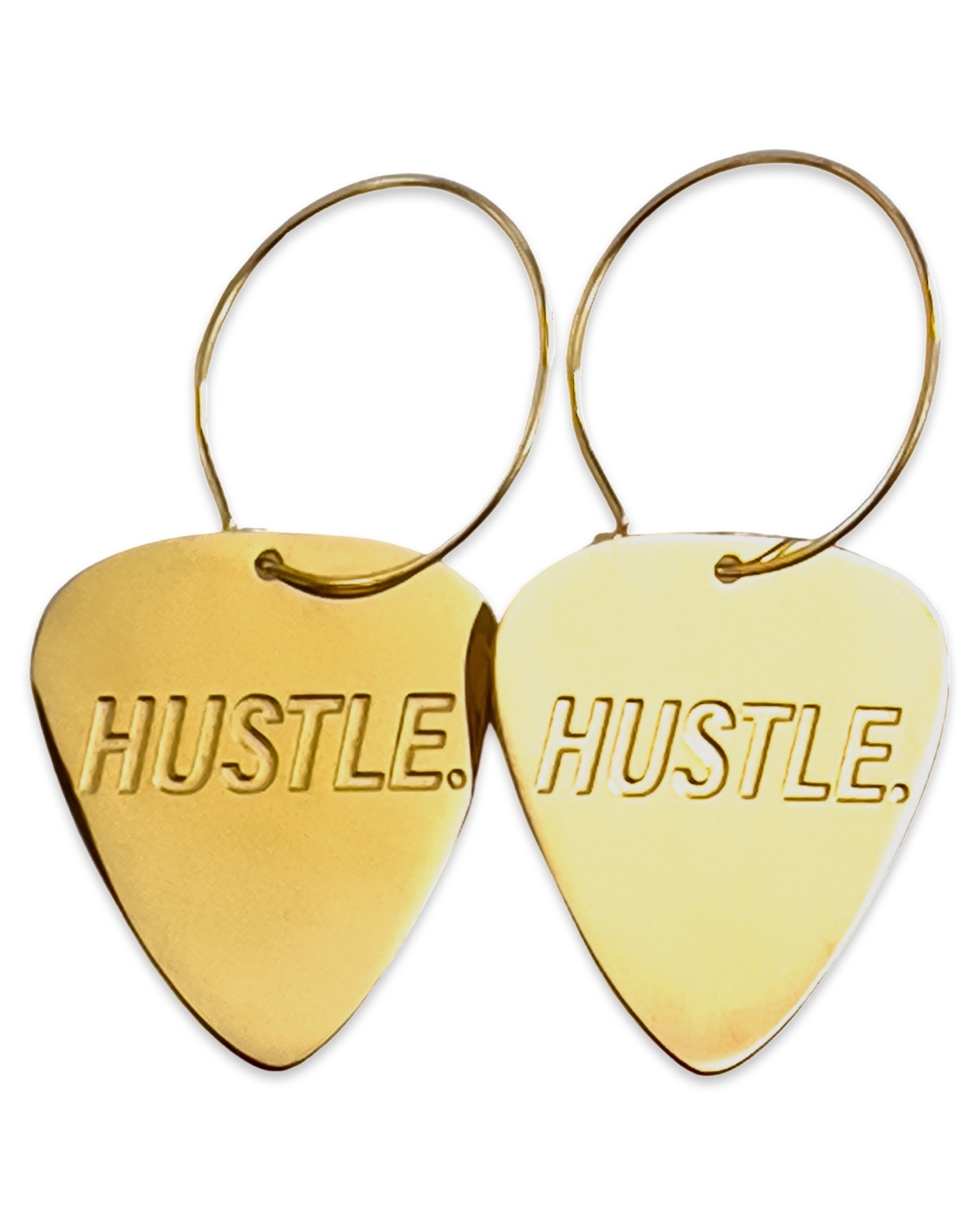 HUSTLE. Gold Reversible Single Guitar Pick Earrings