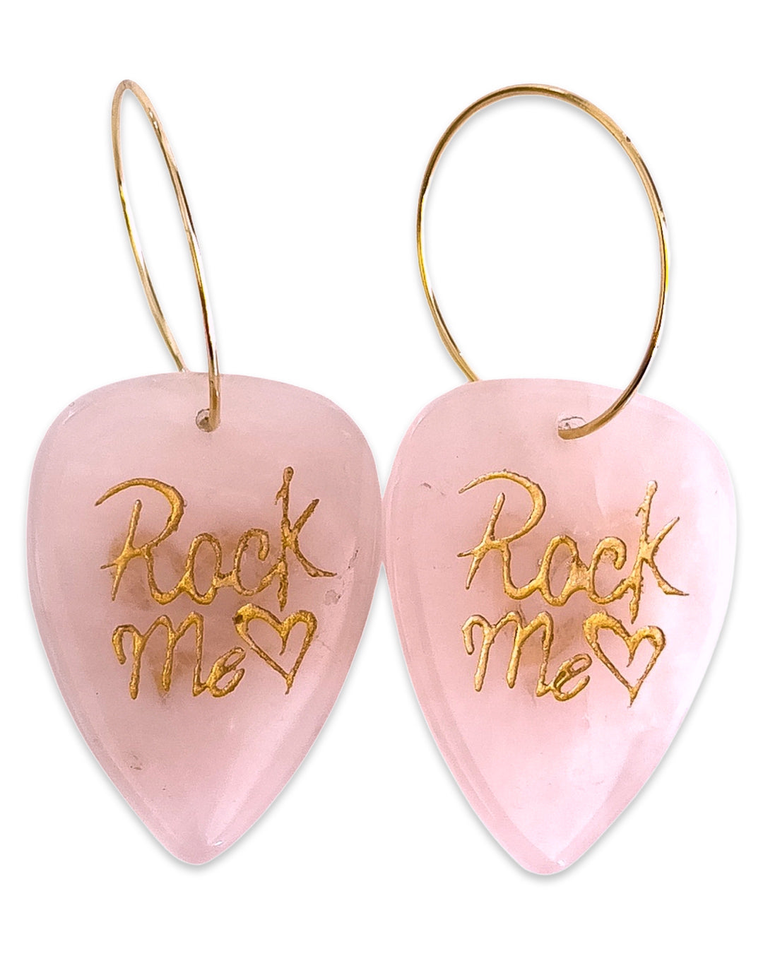 Rock Me Rose Quartz Stone Single Guitar Pick Earrings