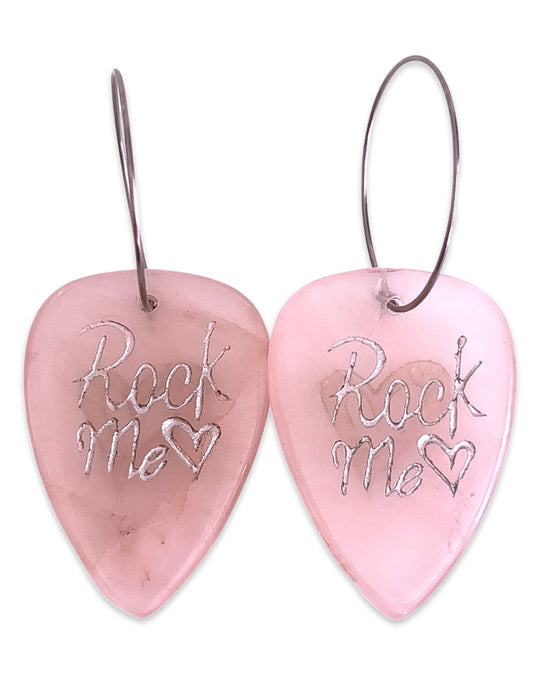 Rock Me Rose Quartz Stone Single Guitar Pick Earrings
