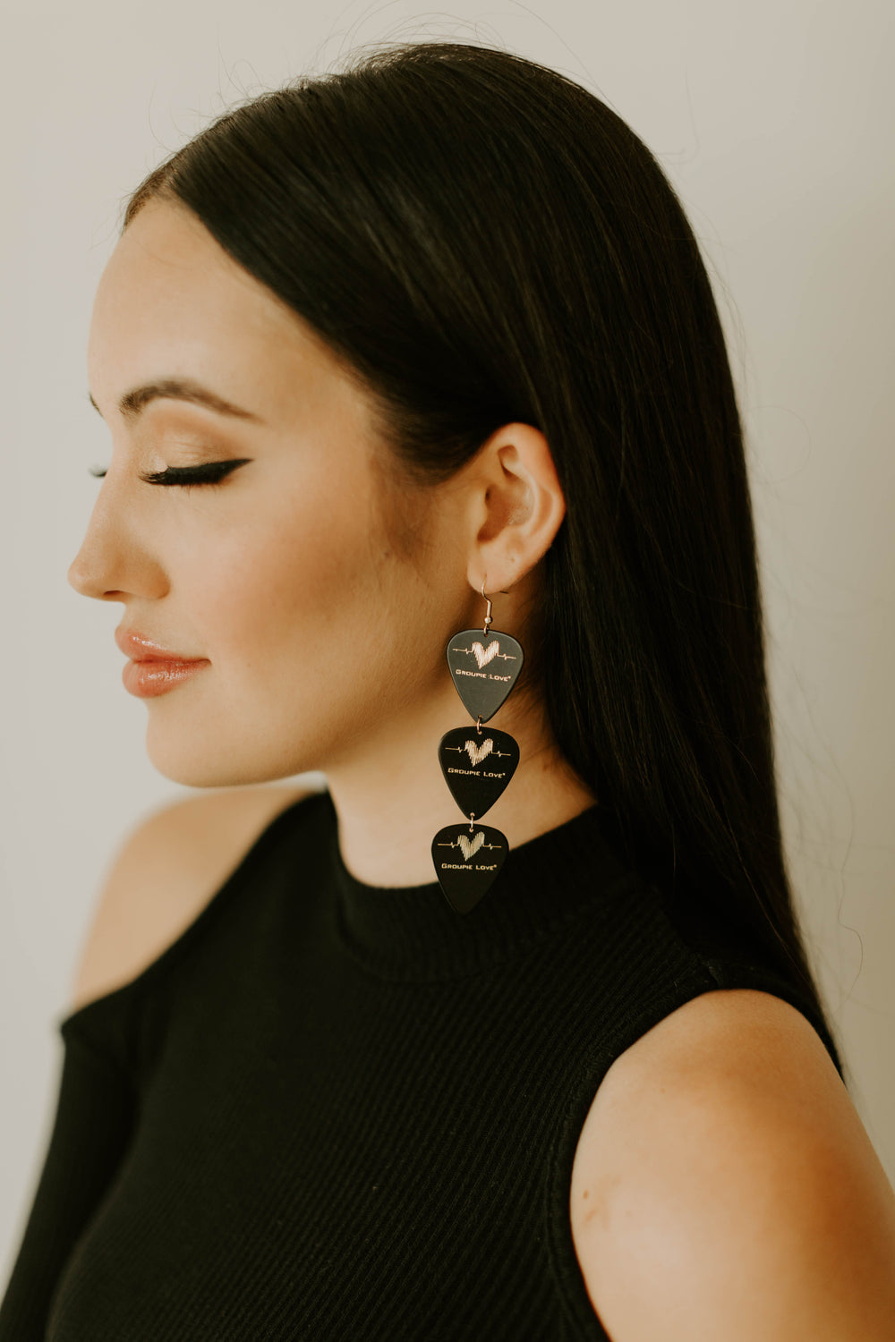 WS Groupie Love Black Gold Triple Guitar Pick Earrings