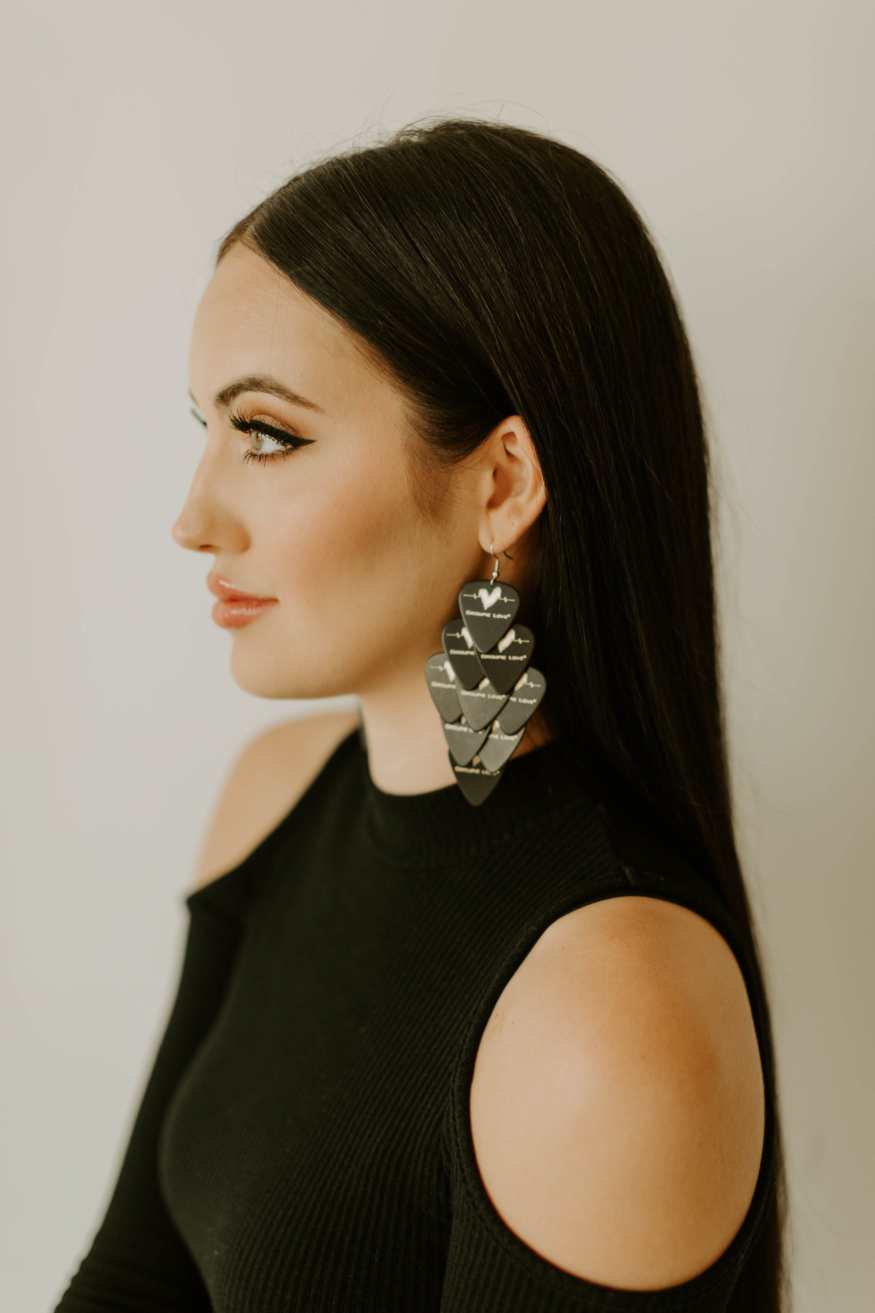 Groupie Love Black Silver Major Guitar Pick Earrings