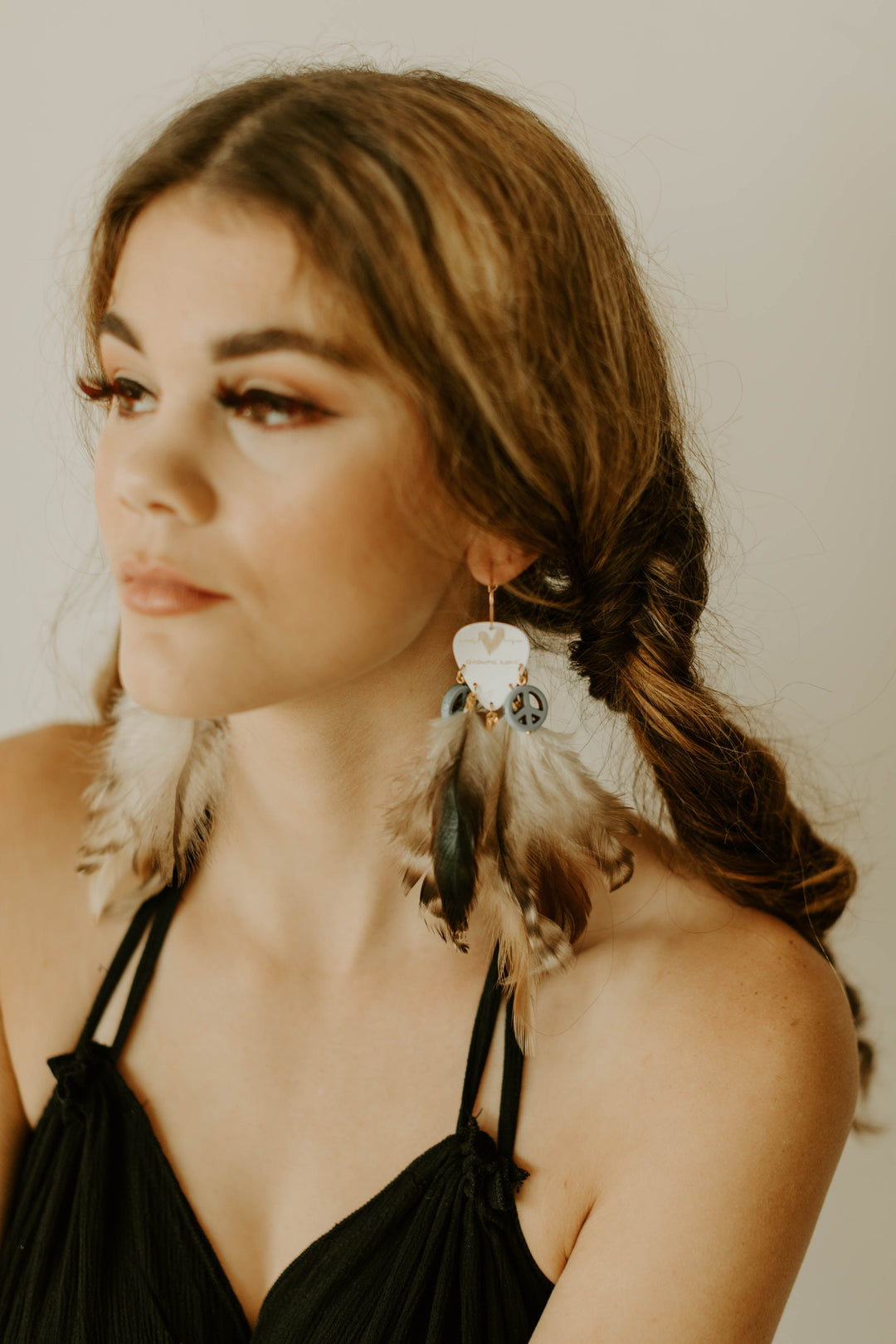 Groupie Love White Gold Turquoise Peace Feather Guitar Pick Earrings