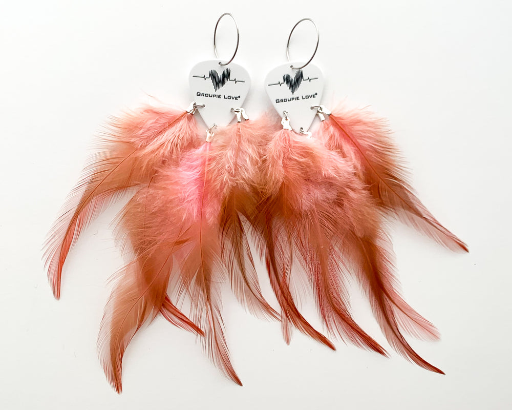 Groupie Love Classic Pink Ombrè Feather Guitar Pick Earrings