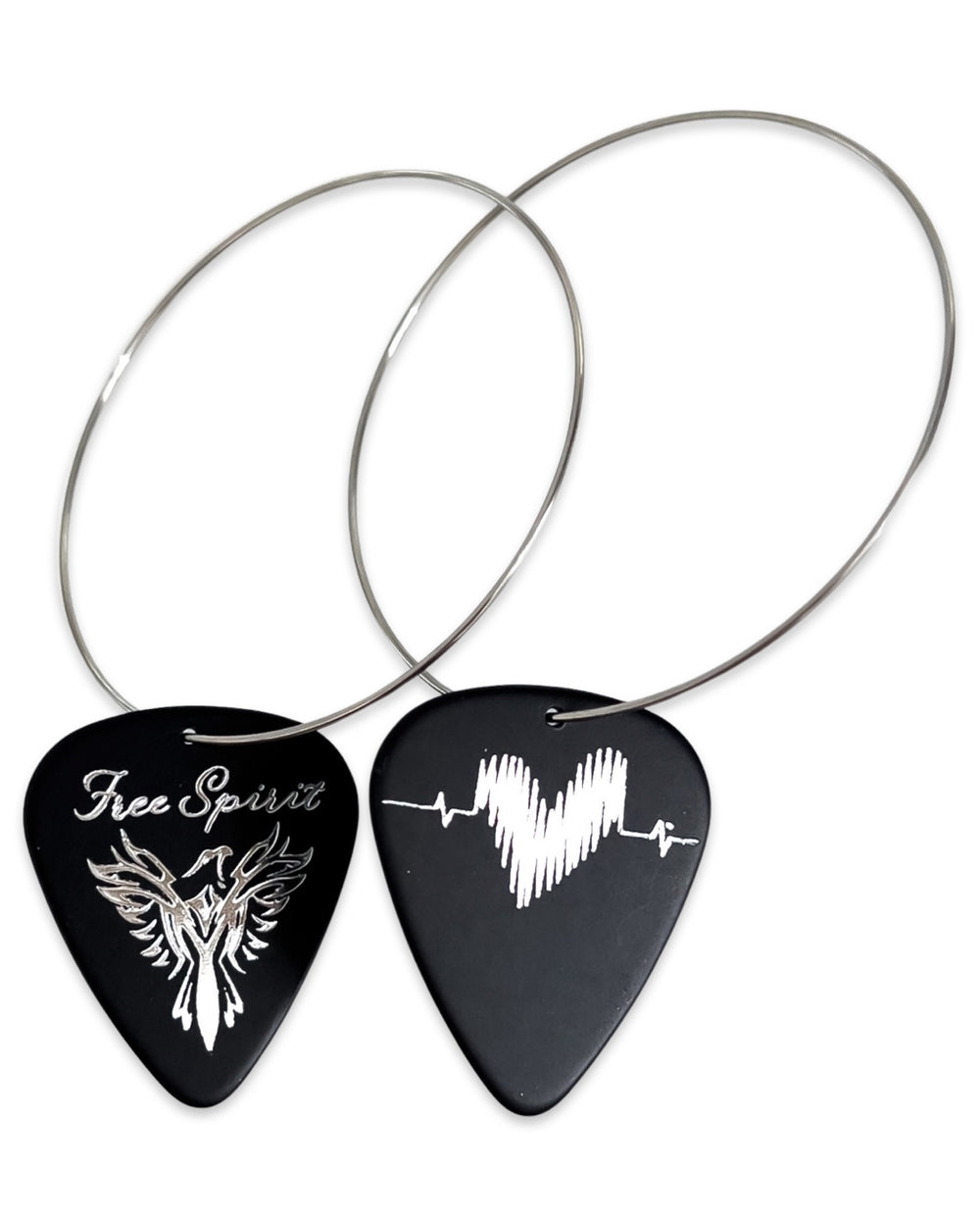 WS Free Spirit Black Silver Reversible Single Guitar Pick Earrings