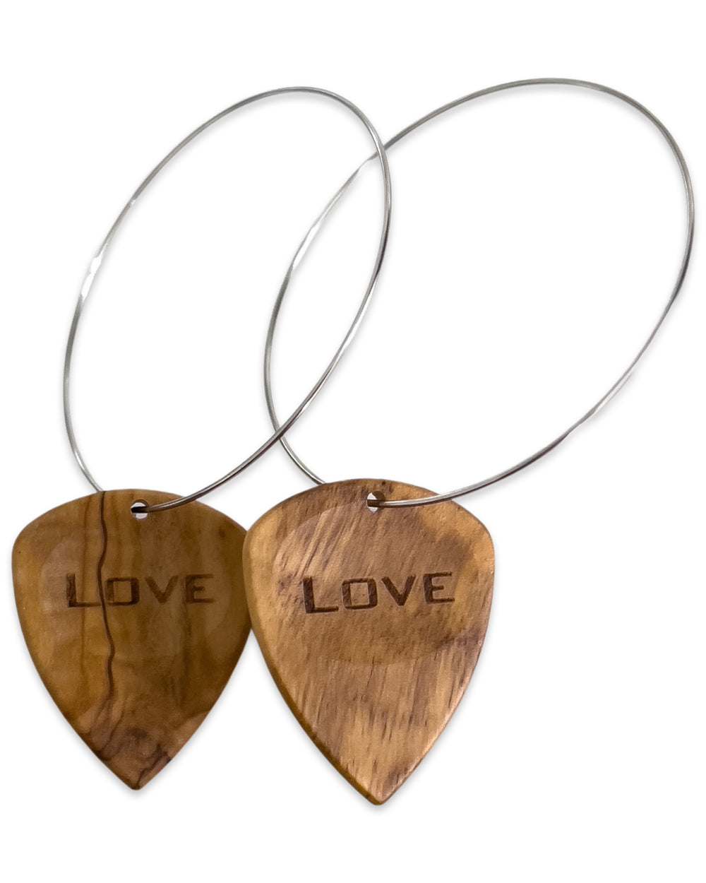 WS Groupie Love Olive Wood Reversible Single Guitar Pick Earrings