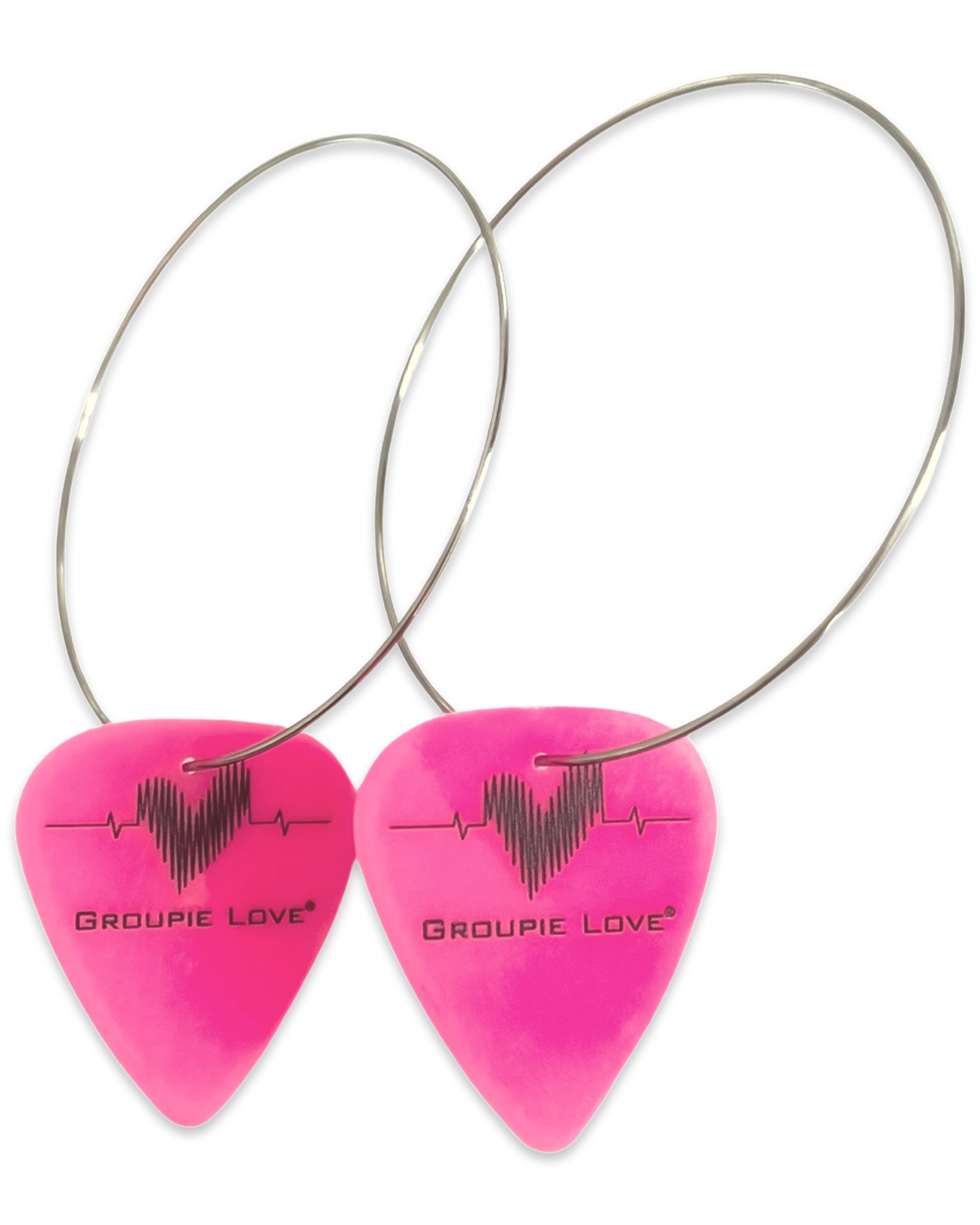 Groupie Love Neon Pink Single Guitar Pick Earrings