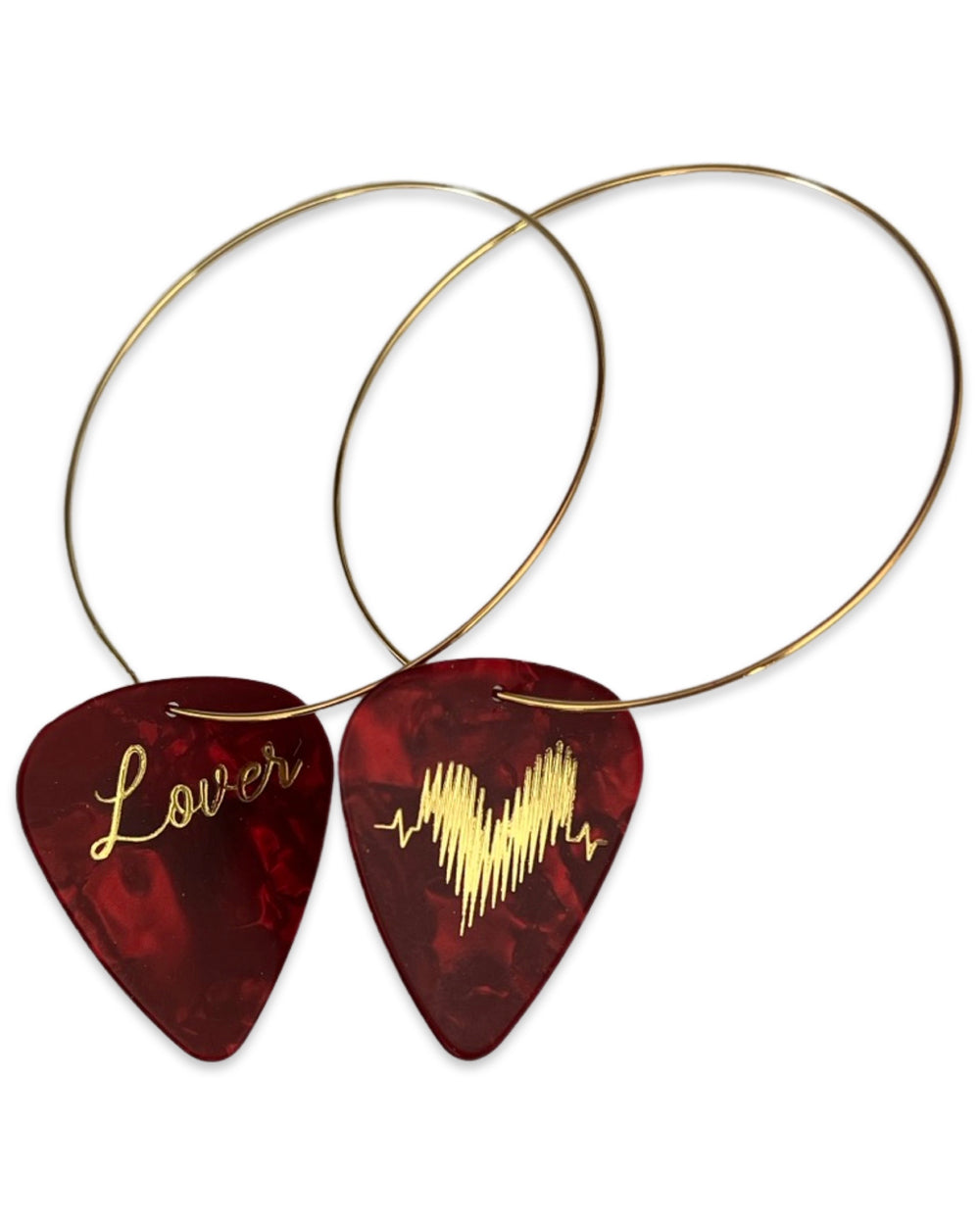 Lover Red Pearl Gold Single Guitar Pick Earrings