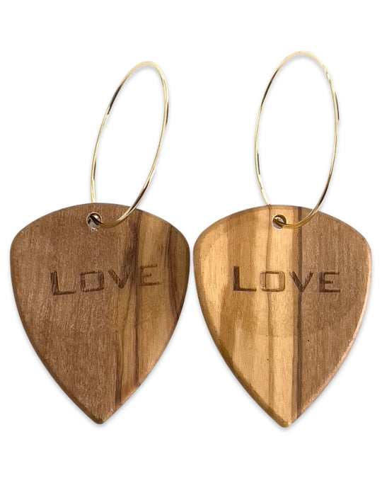 Groupie Love Olive Wood Single Guitar Pick Earrings