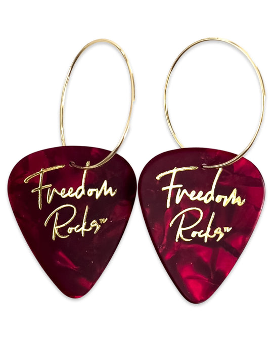 Freedom Rocks Red Single Guitar Pick Earrings