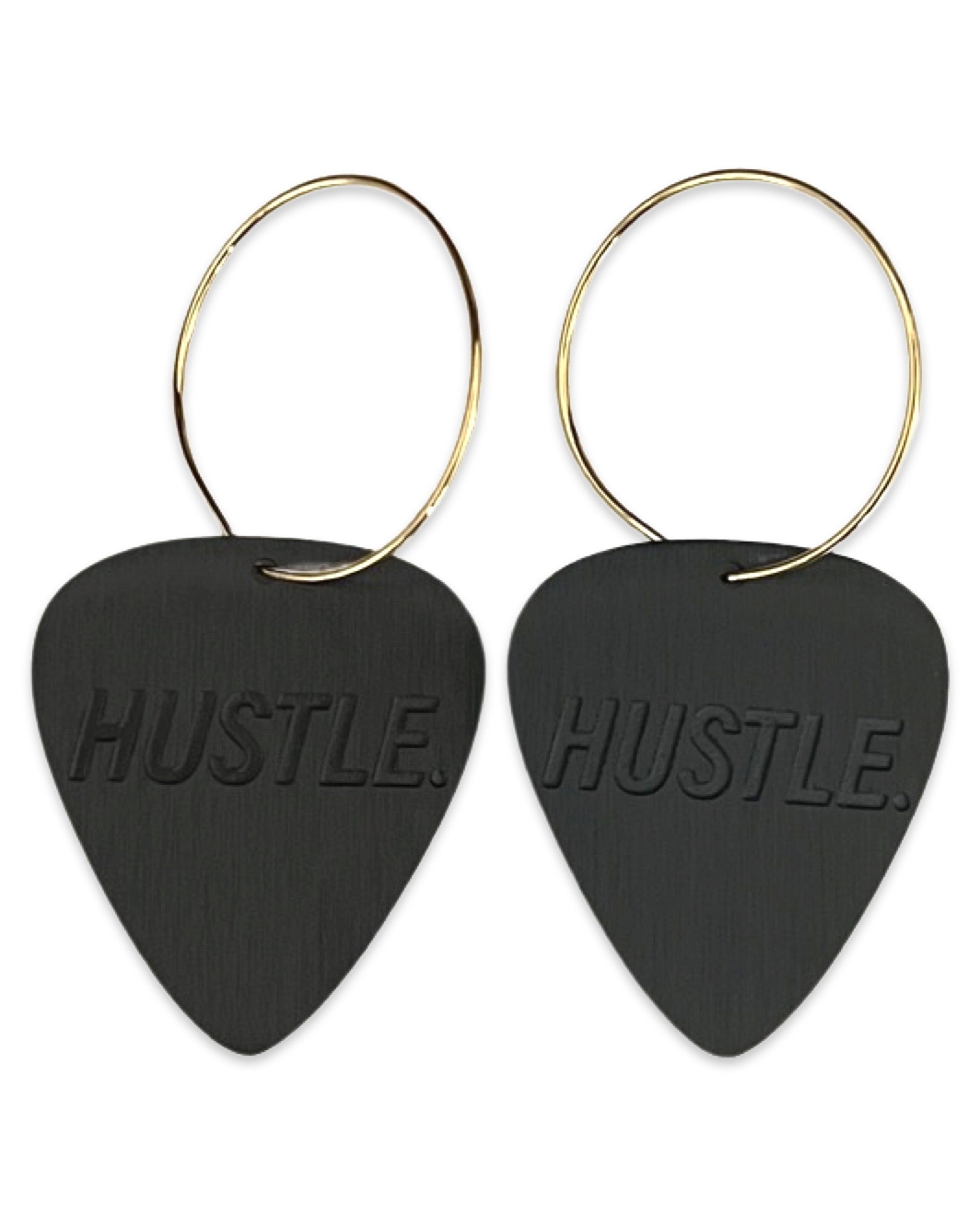 HUSTLE. Black Steel Reversible Single Guitar Pick Earrings