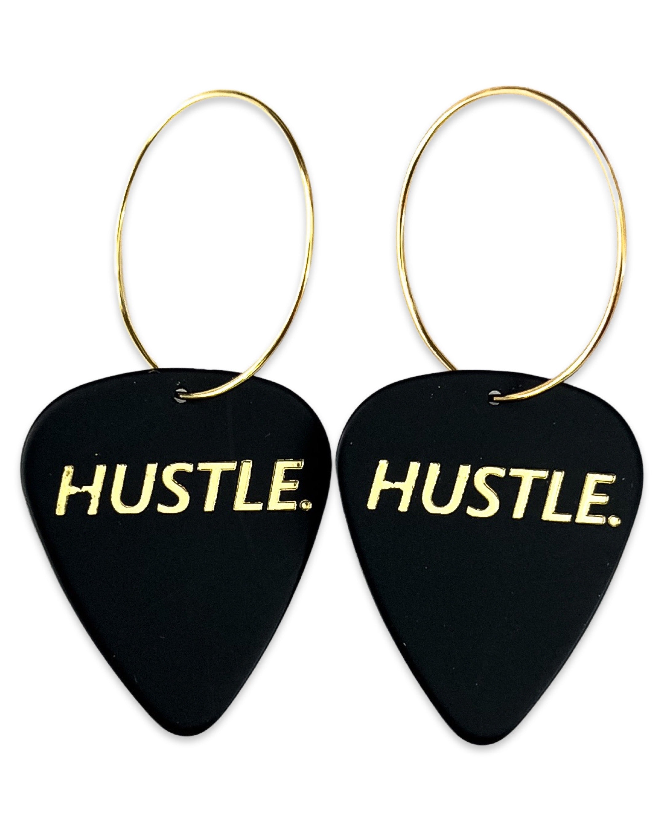 HUSTLE. Black Celluloid Reversible Single Guitar Pick Earrings