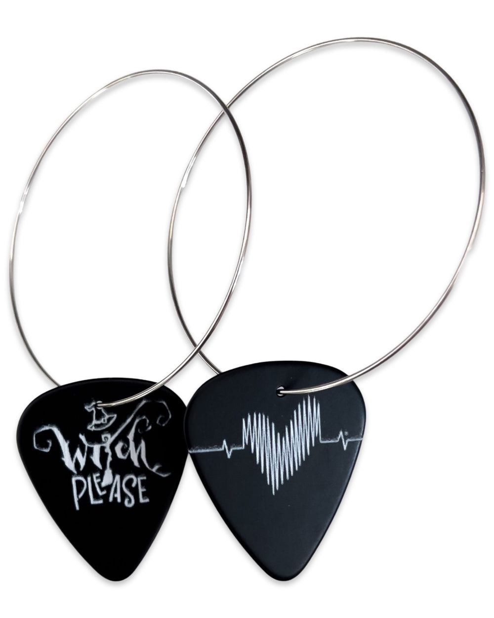 WS Witch Please Black Reversible Single Guitar Pick Earrings
