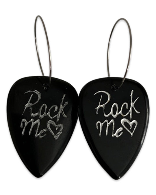 Rock Me Obsidian Stone Single Guitar Pick Earrings