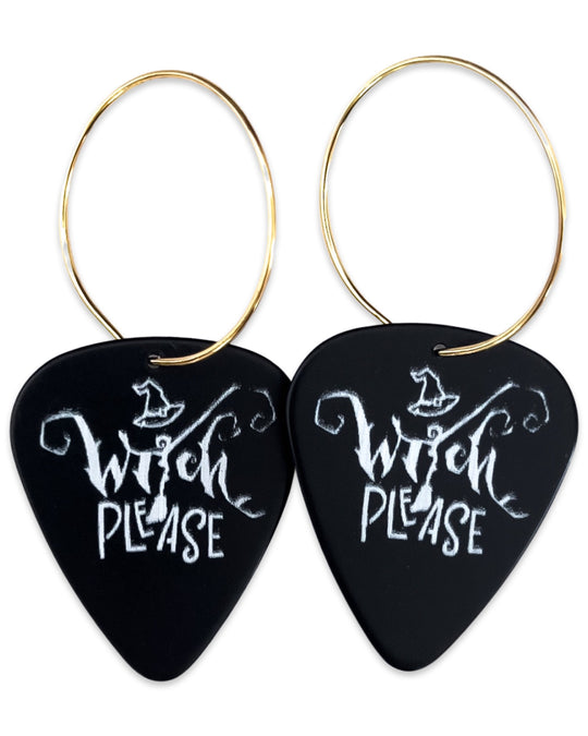 Witch Please Black Guitar Pick Earrings