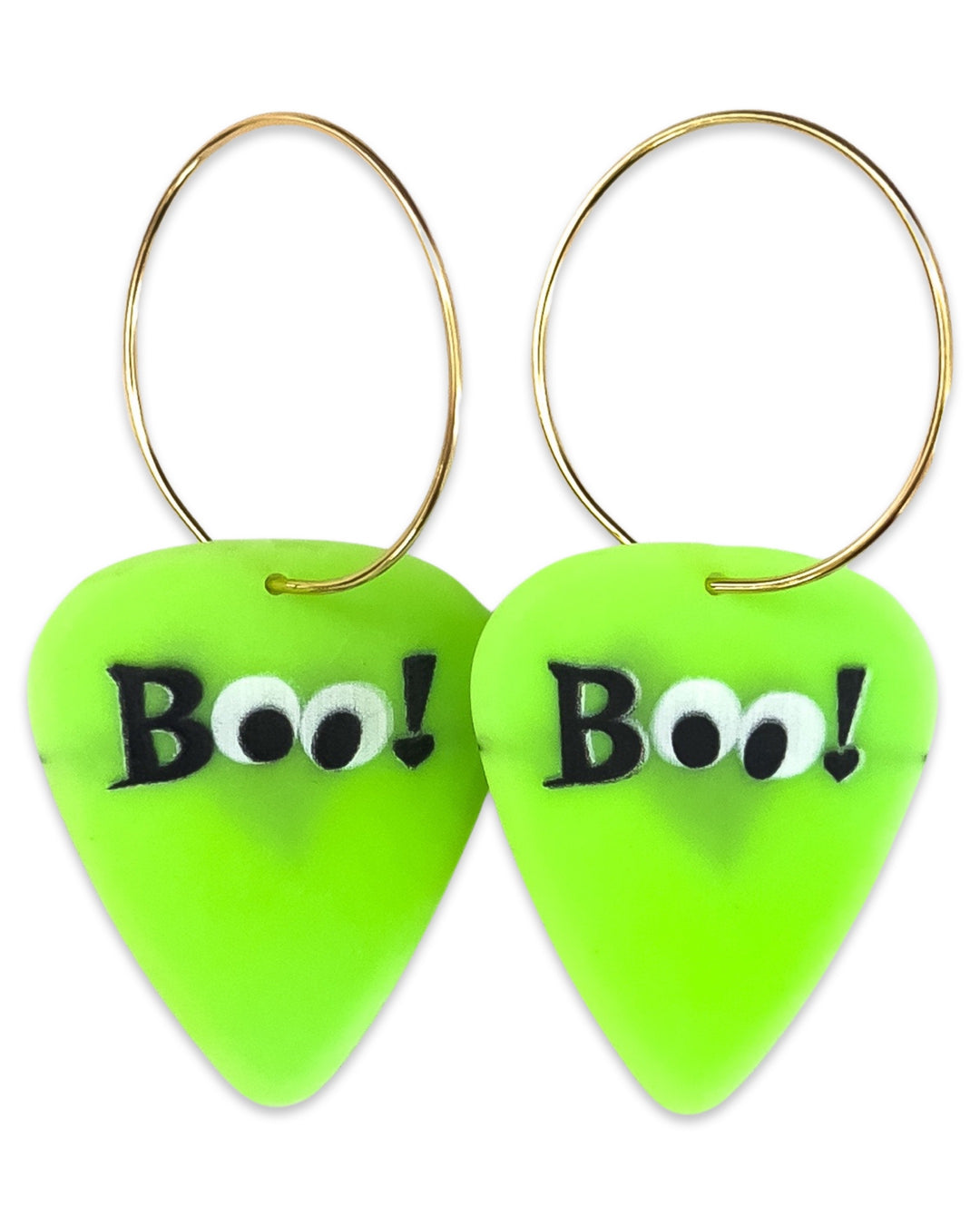 BOO! Neon Green Guitar Pick Earrings