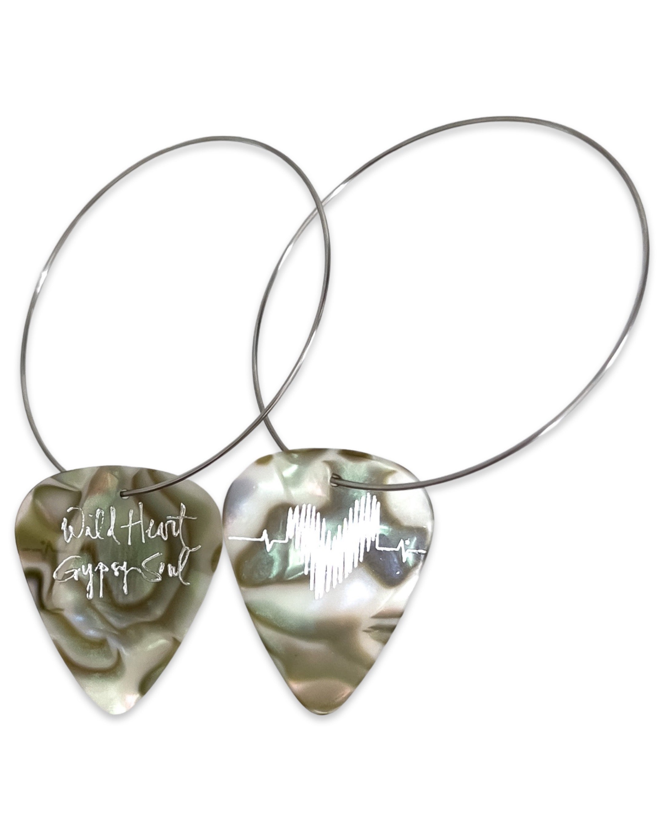 WS Wild Heart Gypsy Soul Abalone Reversible Single Guitar Pick Earrings