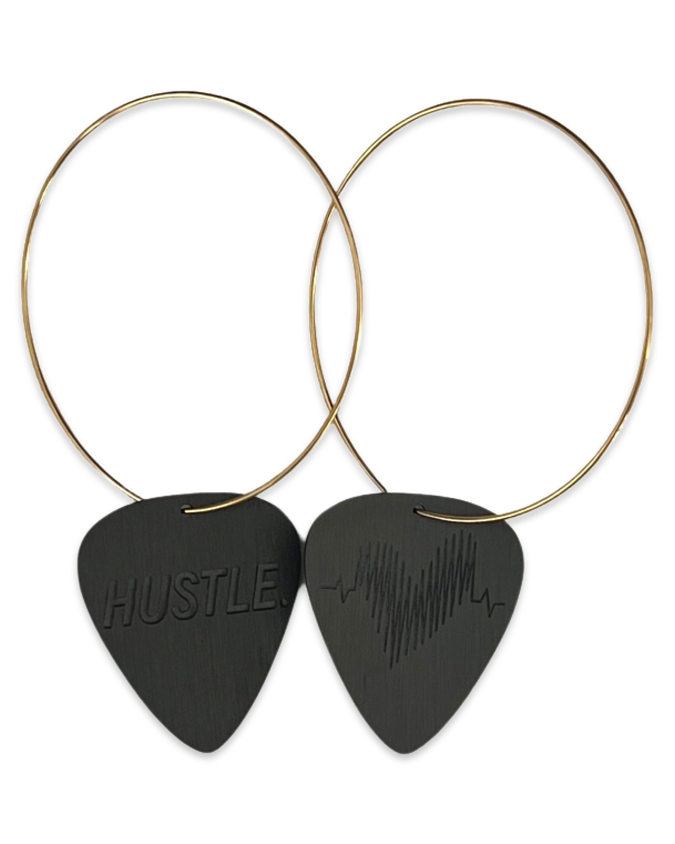 HUSTLE. Black Steel Reversible Single Guitar Pick Earrings