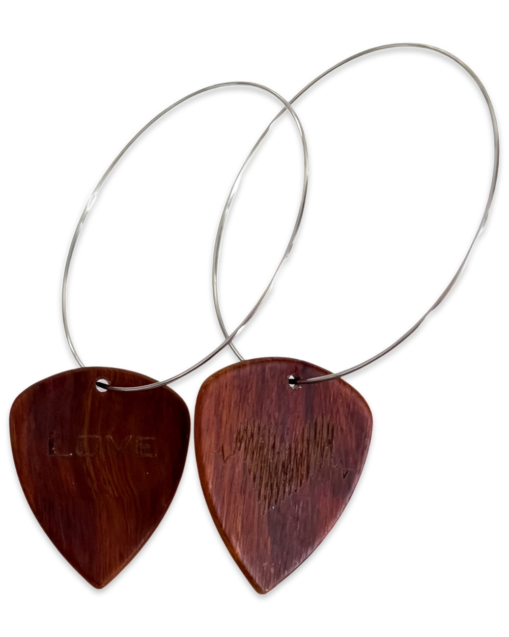 WS Groupie Love Red Sandalwood Wood Reversible Single Guitar Pick Earrings