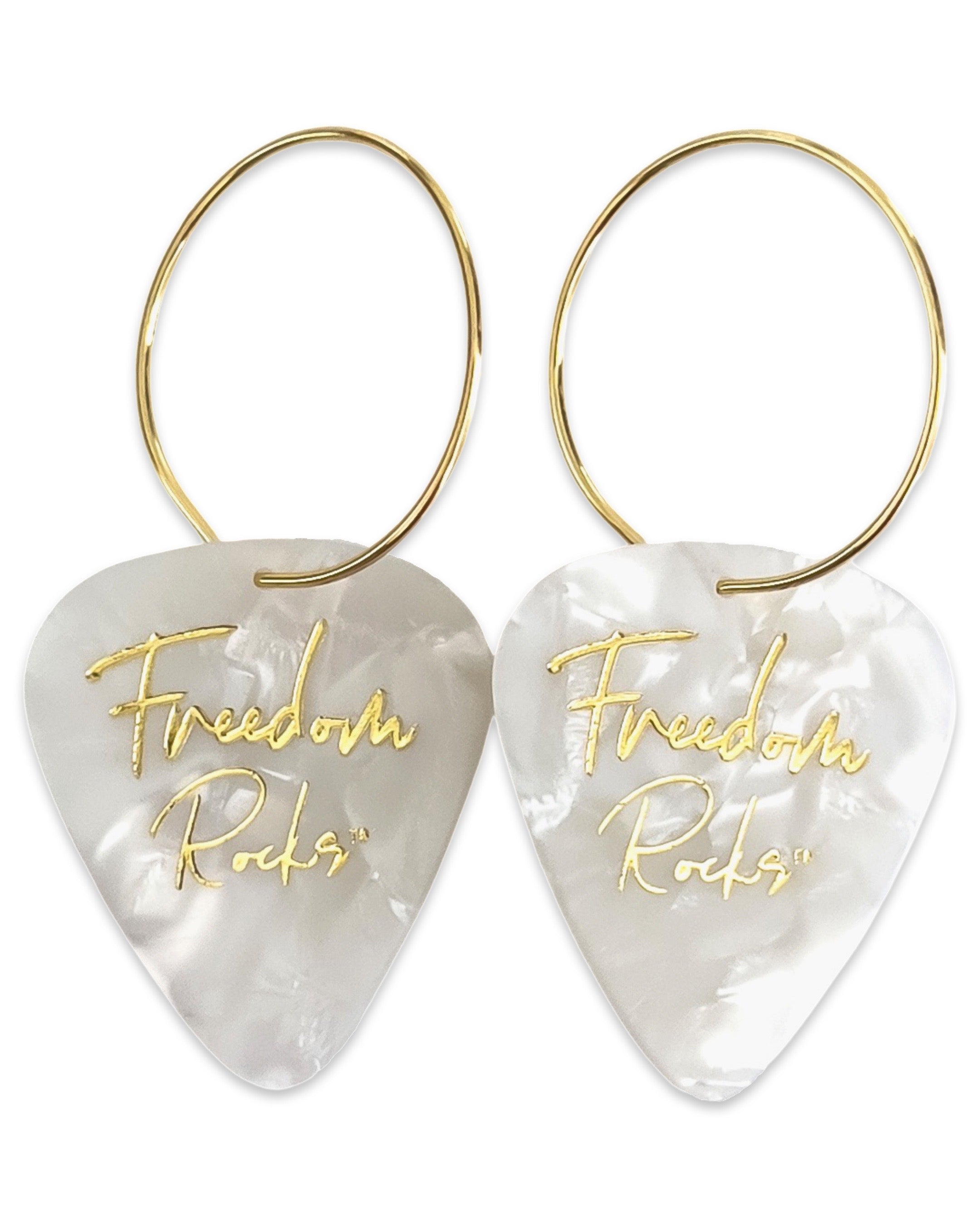 Freedom Rocks White Single Guitar Pick Earrings