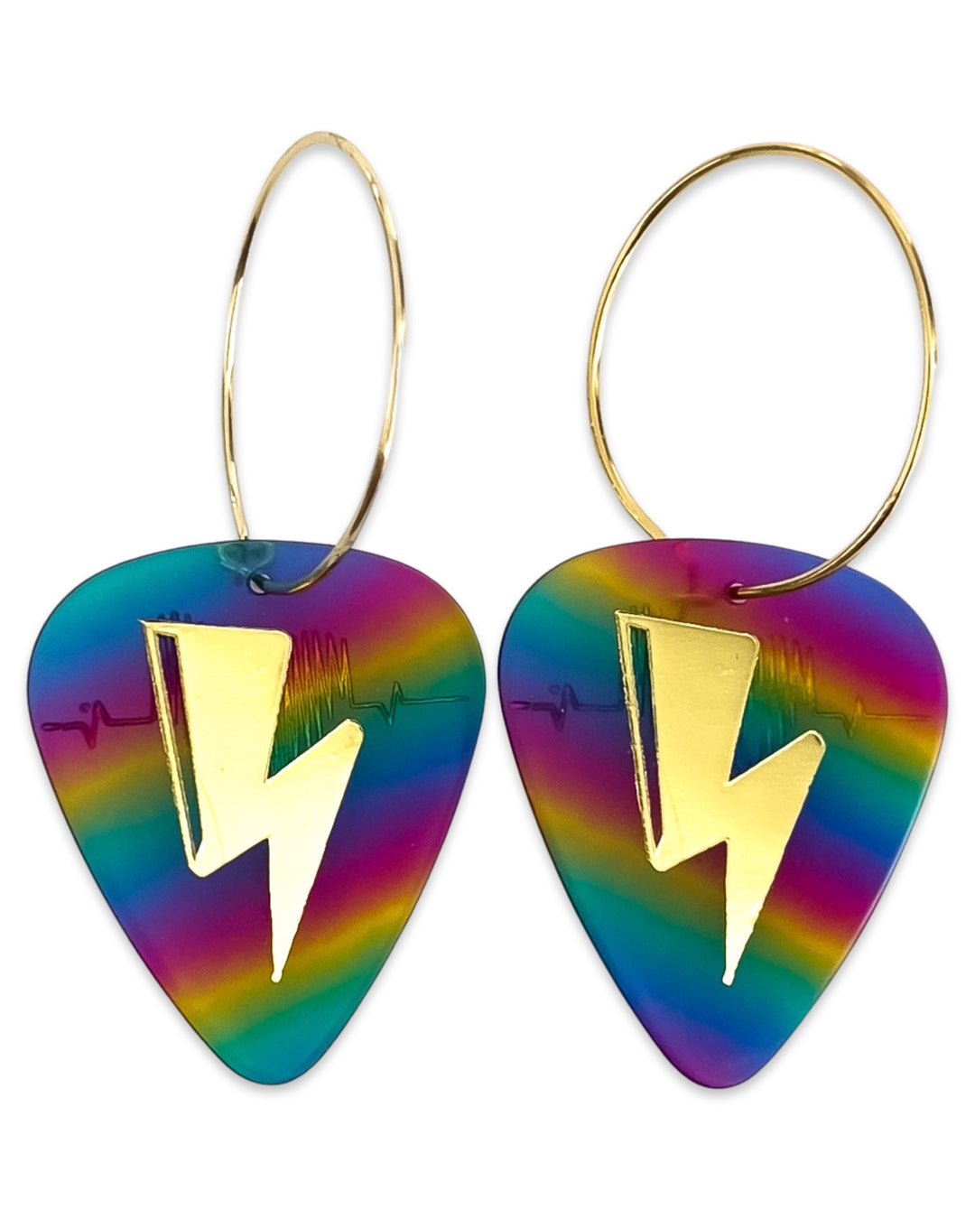 Electric Love Rainbow Silver Single Guitar Pick Earrings