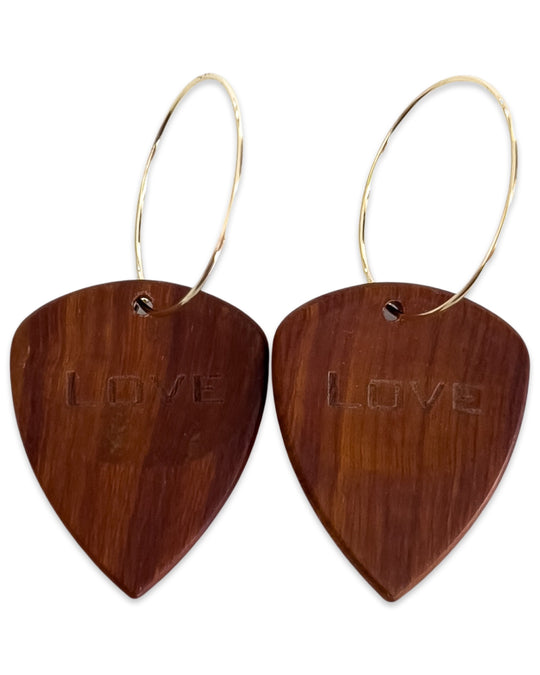 Groupie Love Red Sandalwood Wood Single Guitar Pick Earrings