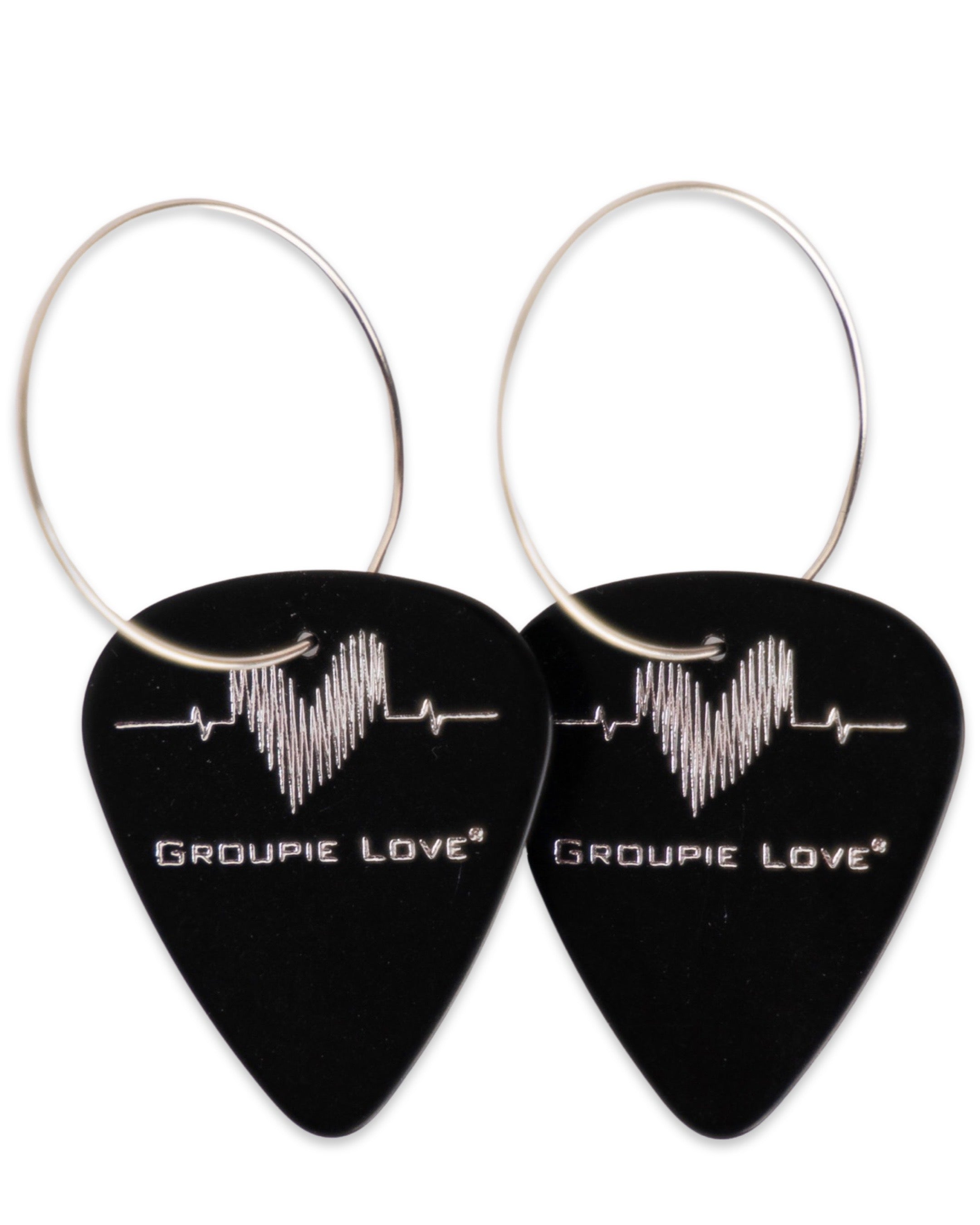 Groupie Love Black Silver Single Guitar Pick Earrings