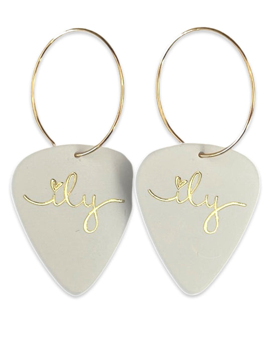 ILY White Gold Single Guitar Pick Earrings