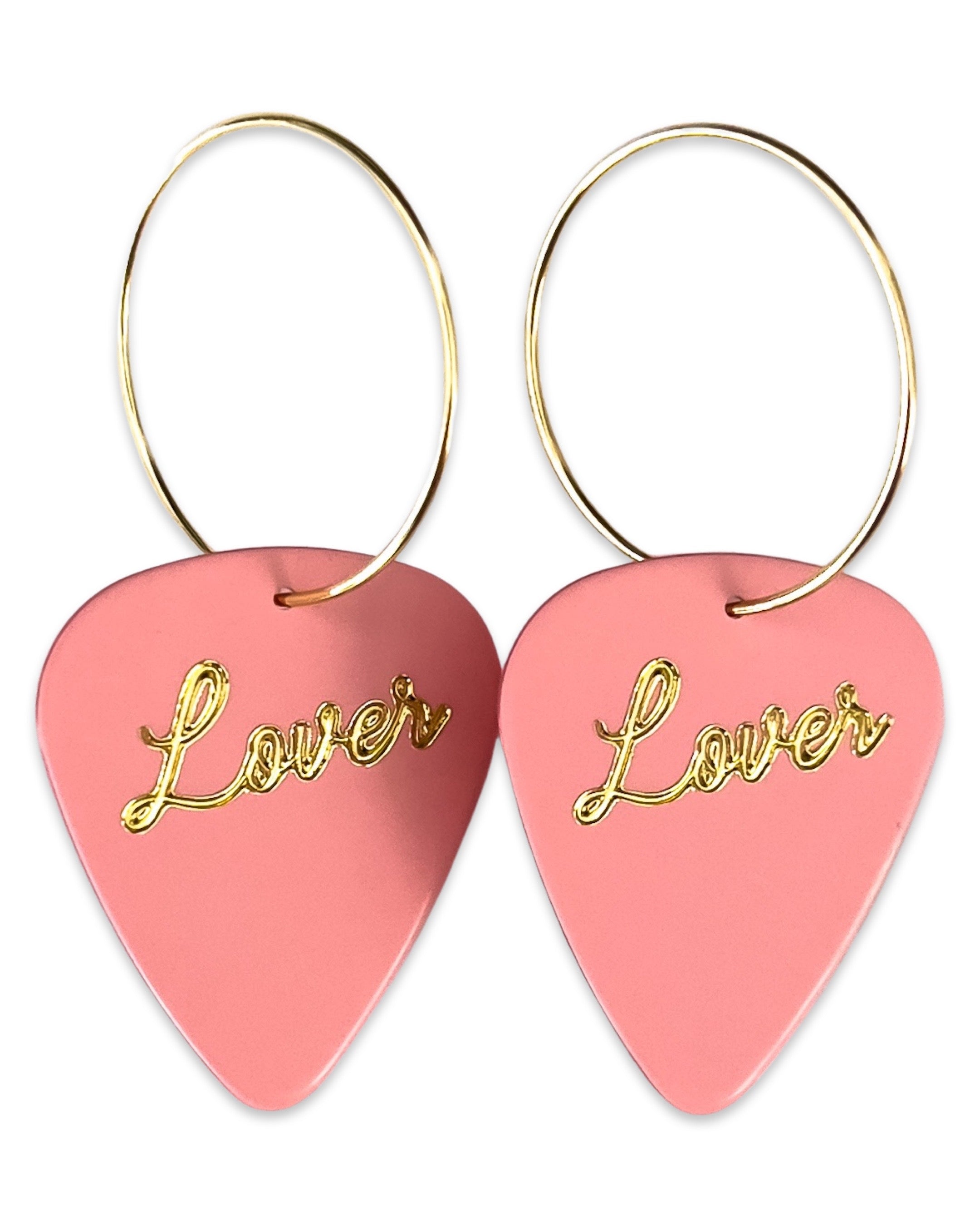 Lover Pink Gold Single Guitar Pick Earrings