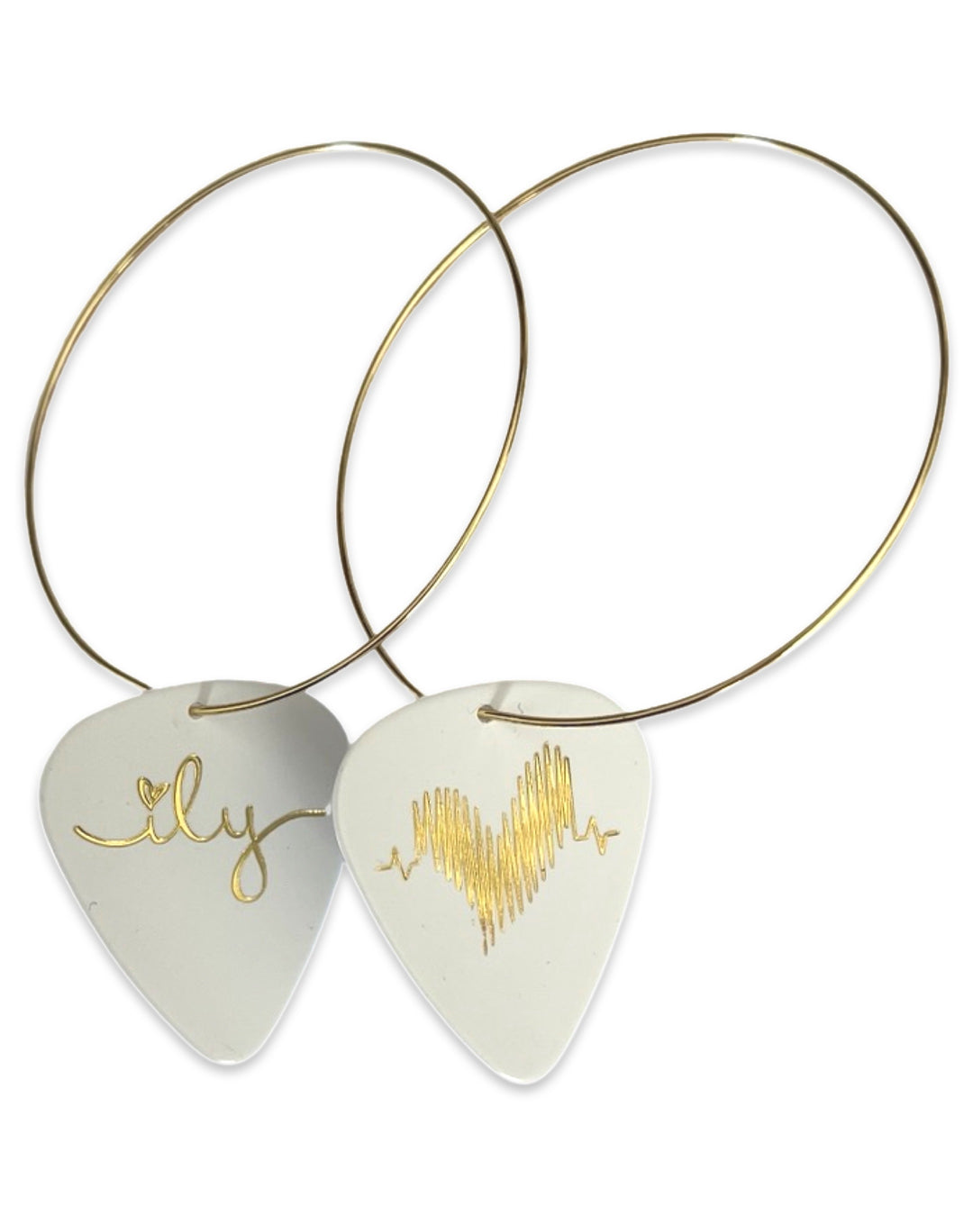 ILY White Gold Single Guitar Pick Earrings