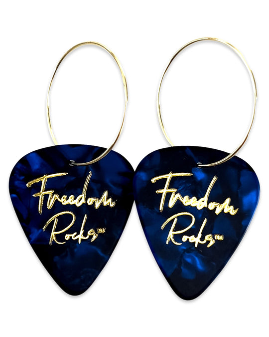 Freedom Rocks Blue Single Guitar Pick Earrings