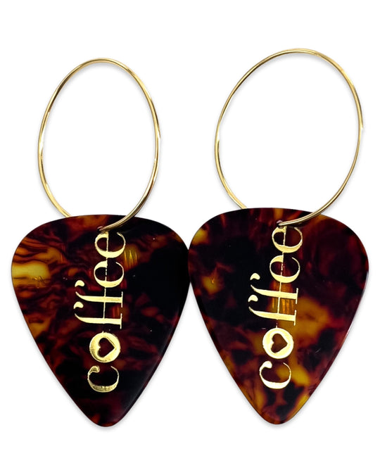 Coffee Tortoise Shell Gold Single Guitar Pick Earrings