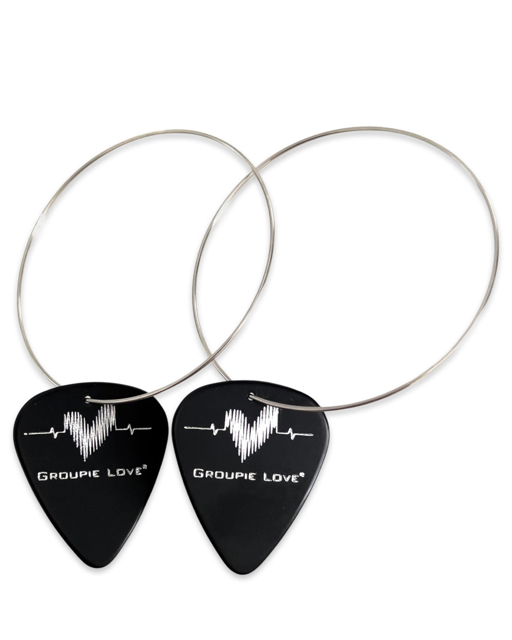 WS Groupie Love Black Silver Single Guitar Pick Earrings
