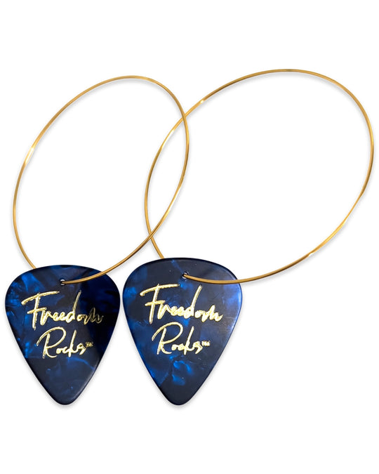 Freedom Rocks Blue Single Guitar Pick Earrings