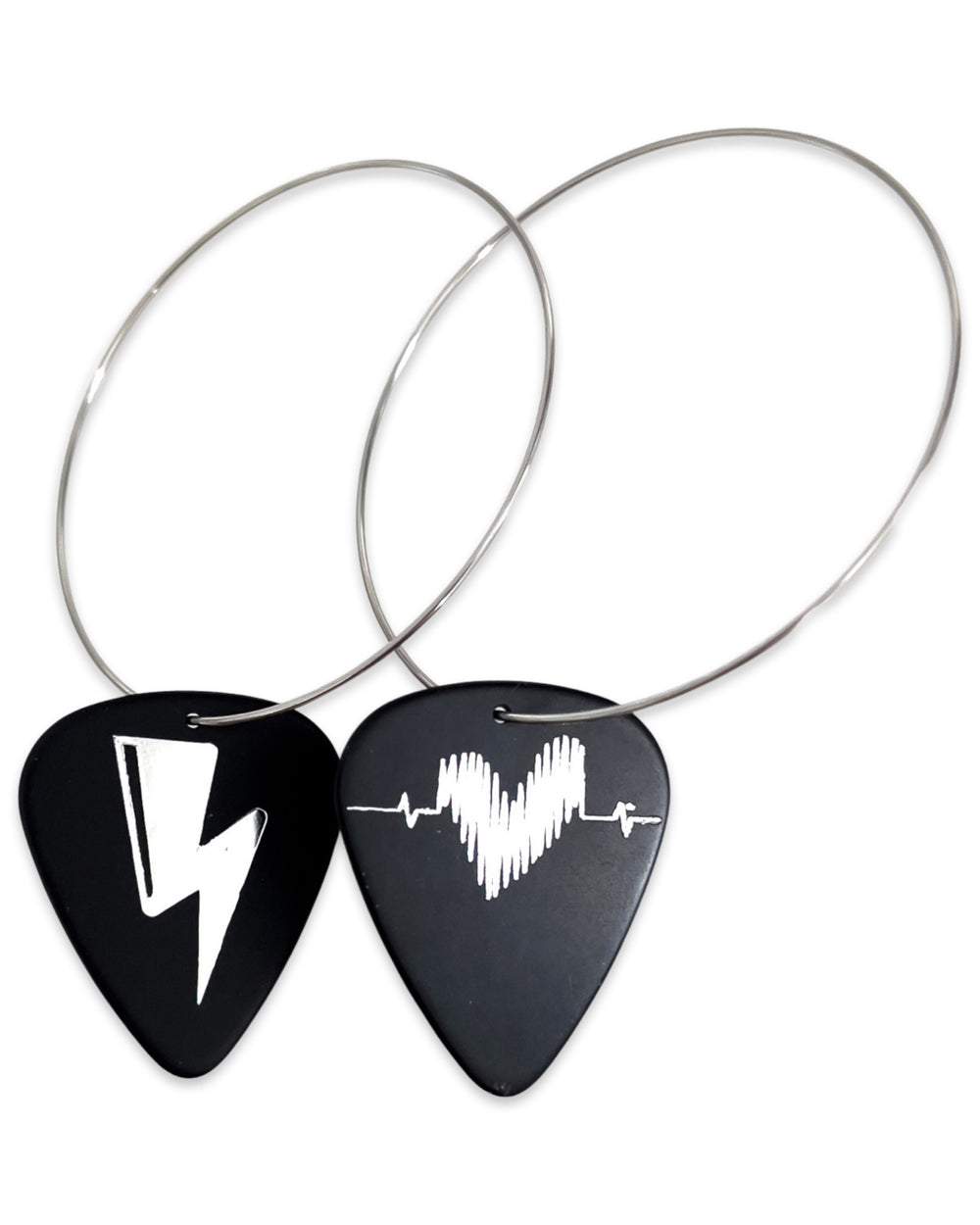 WS Electric Love Black Silver Reversible Single Guitar Pick Earrings