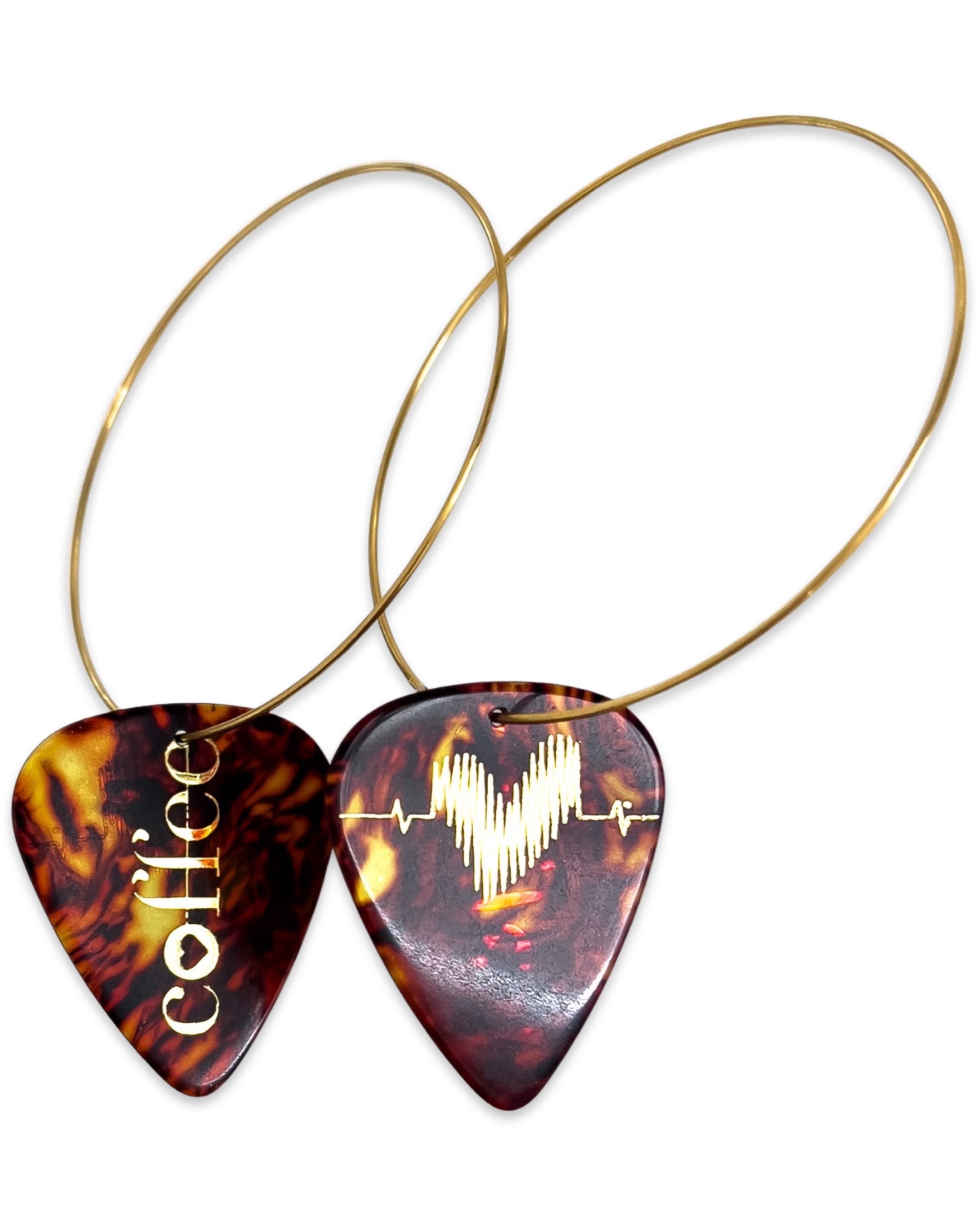 Coffee Tortoise Shell Gold Single Guitar Pick Earrings