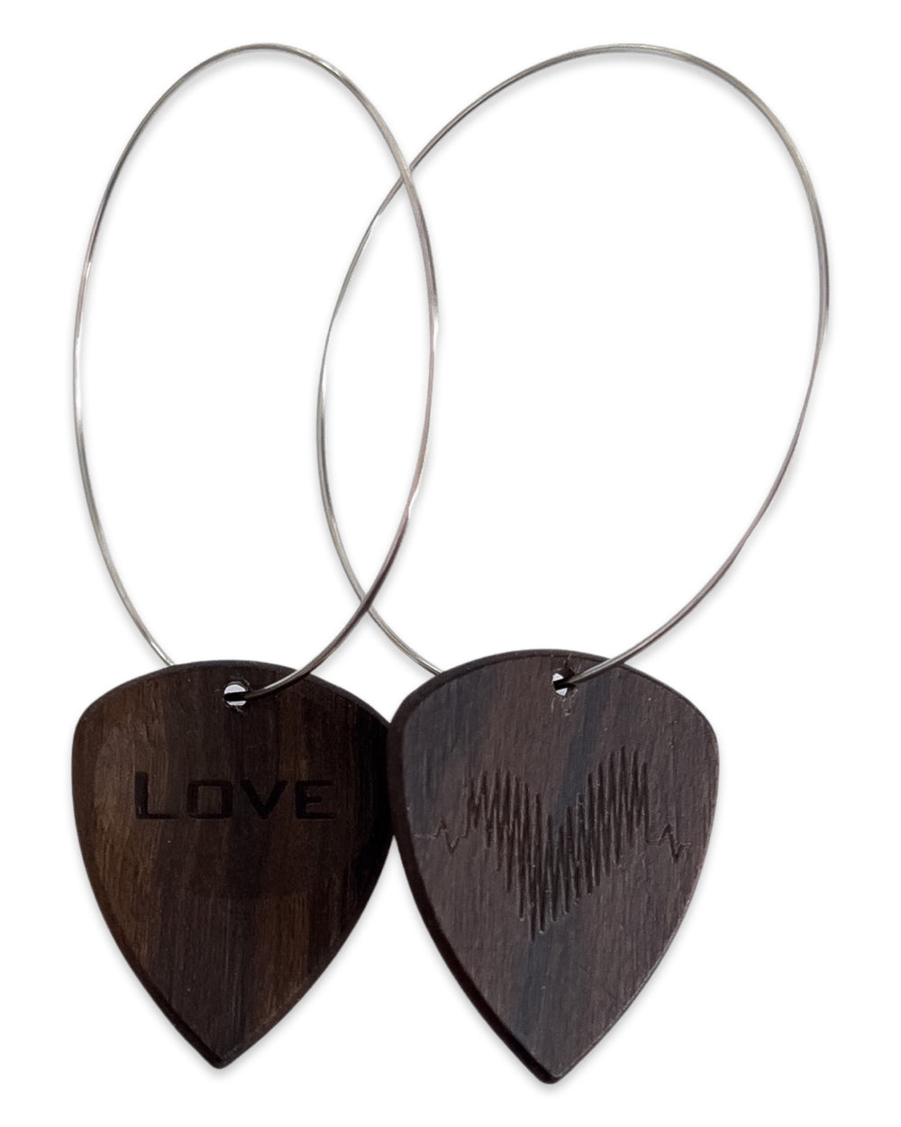 WS Groupie Love Chacate Preto Wood Reversible Single Guitar Pick Earrings