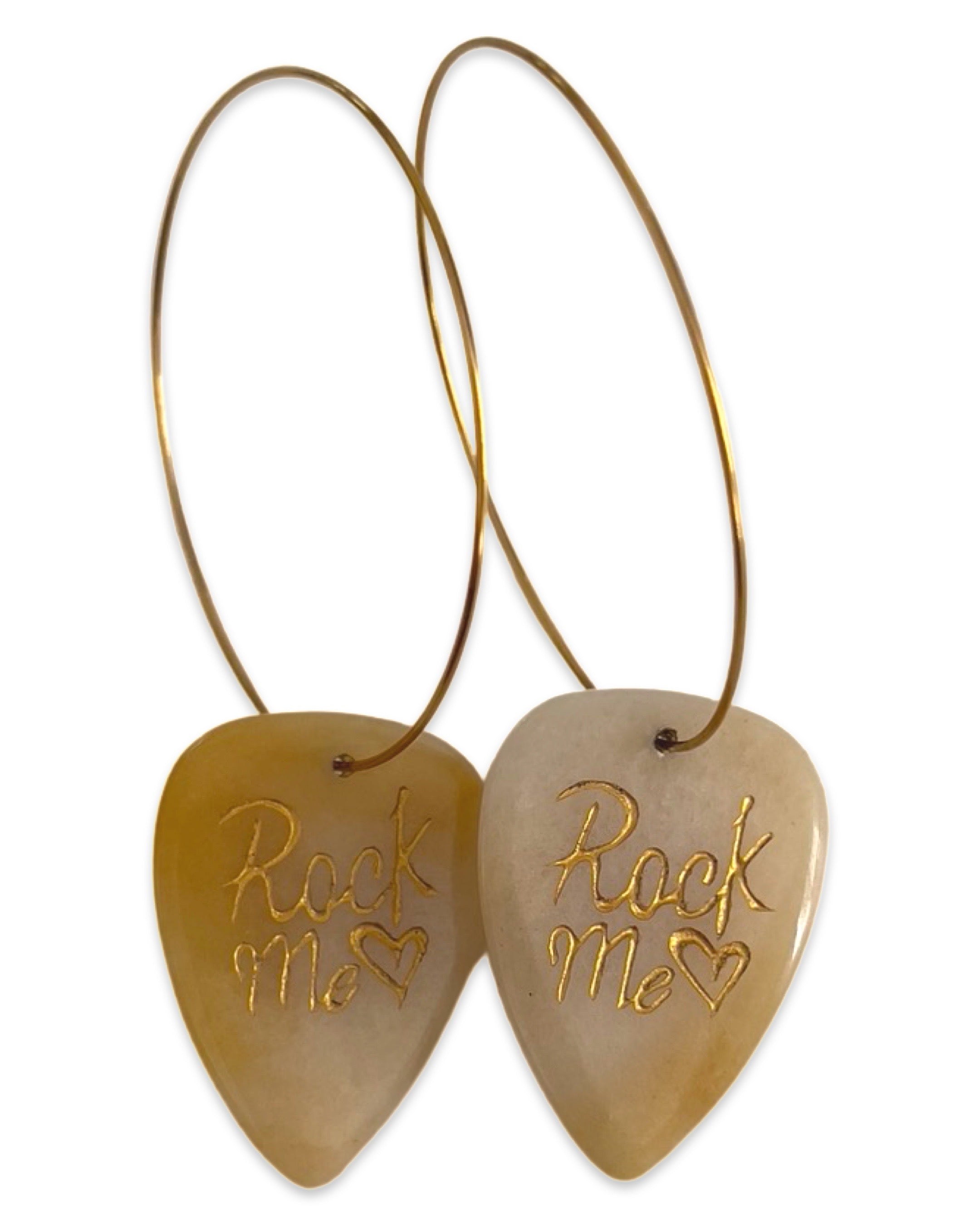 Rock Me Rice Yellow Jade Stone Single Guitar Pick Earrings