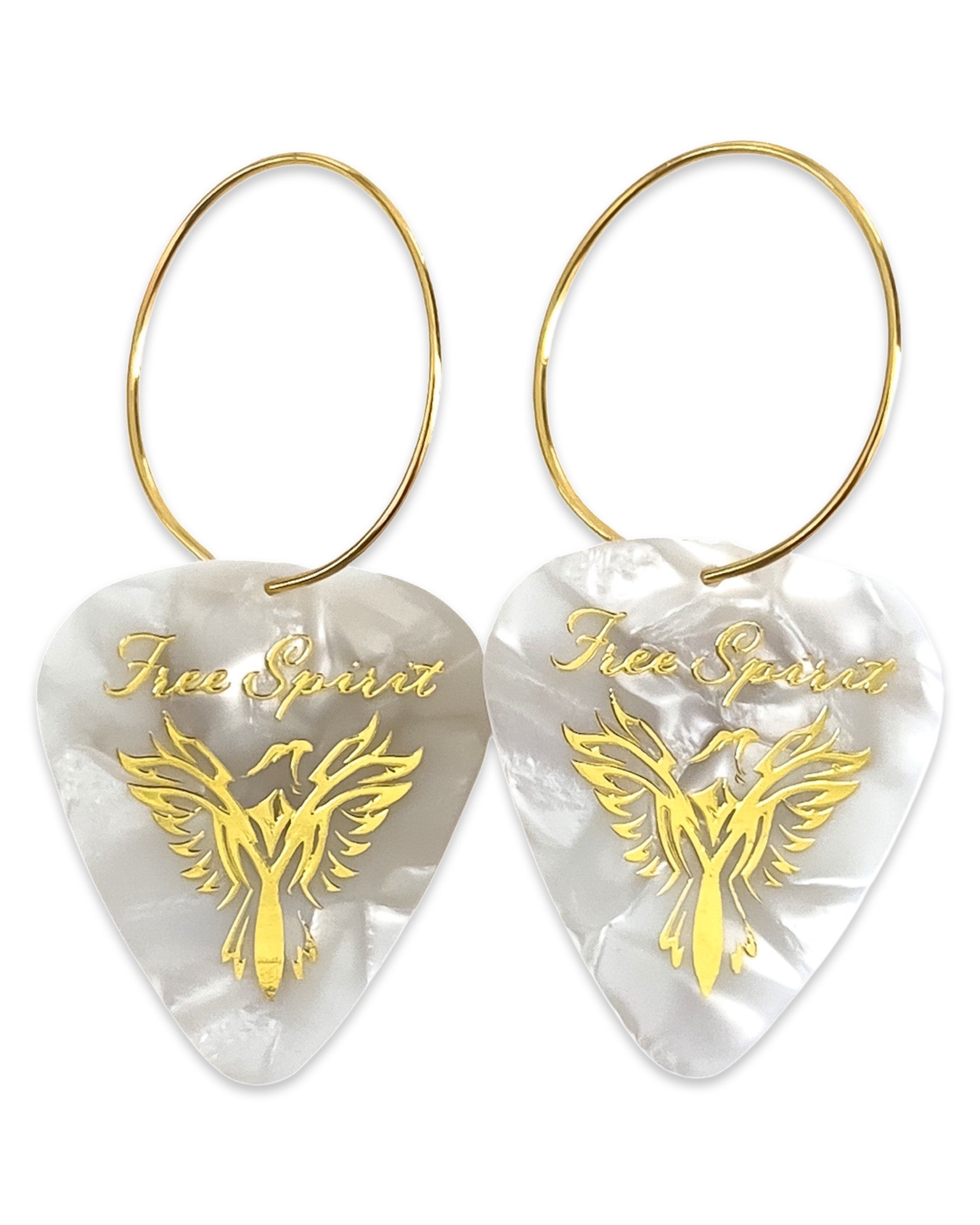 Free Spirit White Pearl Gold Single Guitar Pick Earrings