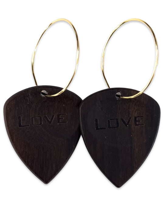 Groupie Love Chacate Preto Wood Single Guitar Pick Earrings