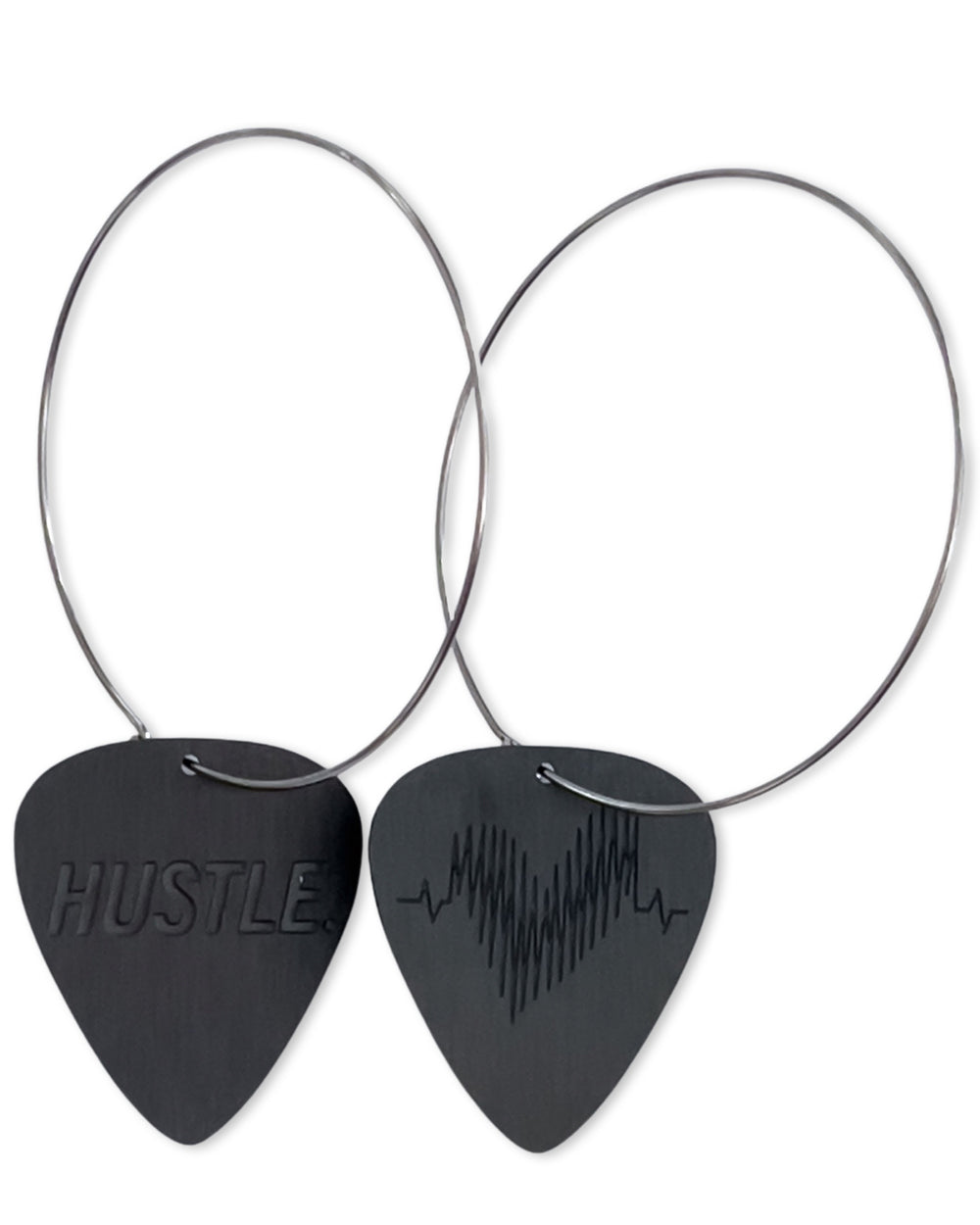 WS HUSTLE. Black Steel Reversible Single Guitar Pick Earrings