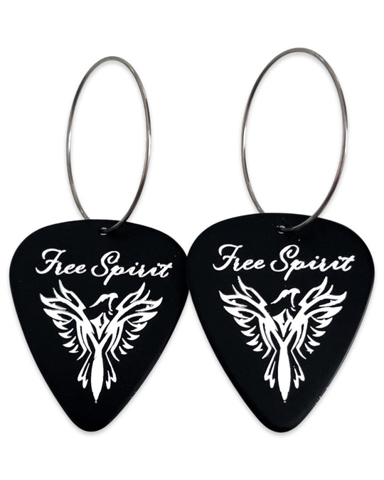 Free Spirit Black Silver Single Guitar Pick Earrings