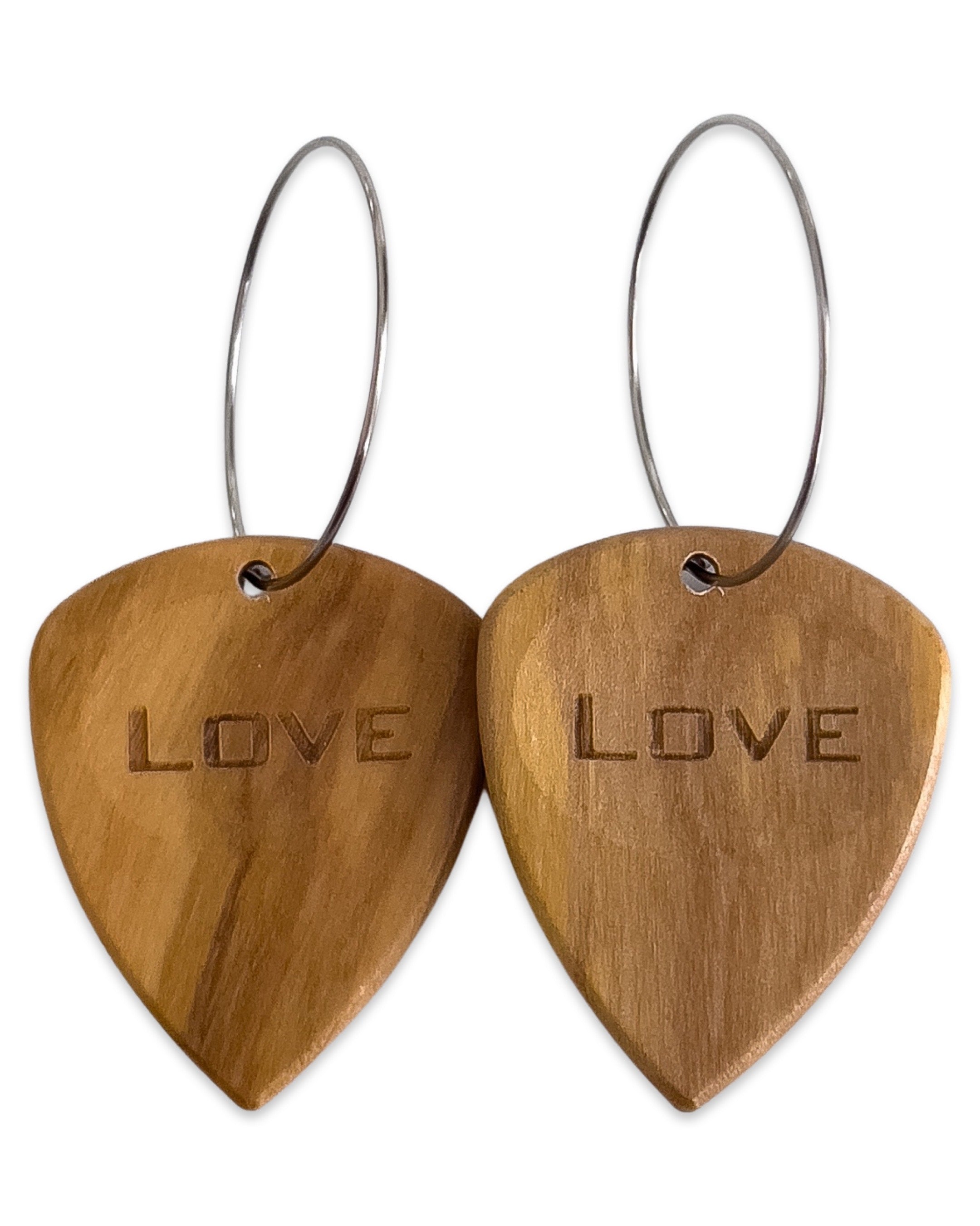 Groupie Love Olive Wood Single Guitar Pick Earrings